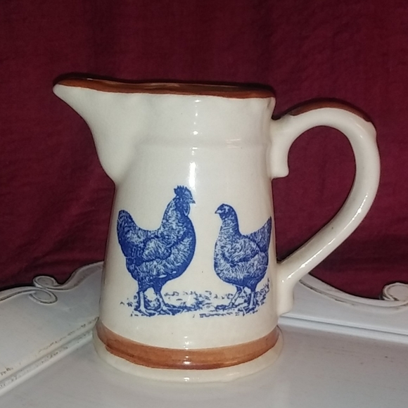 Vintage Moira Pottery Blue Rooster Hen Pitcher - Picture 1 of 6
